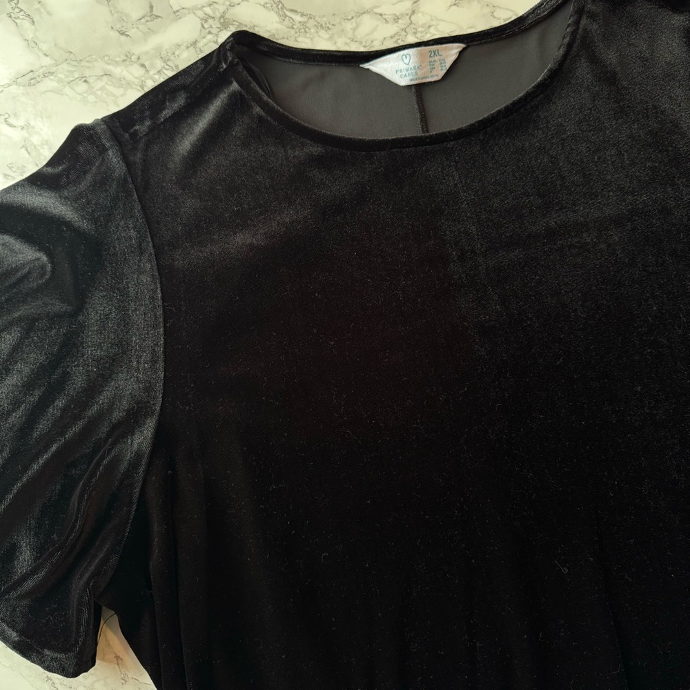 Primark Black Short Sleeve Velvet Swing Dress